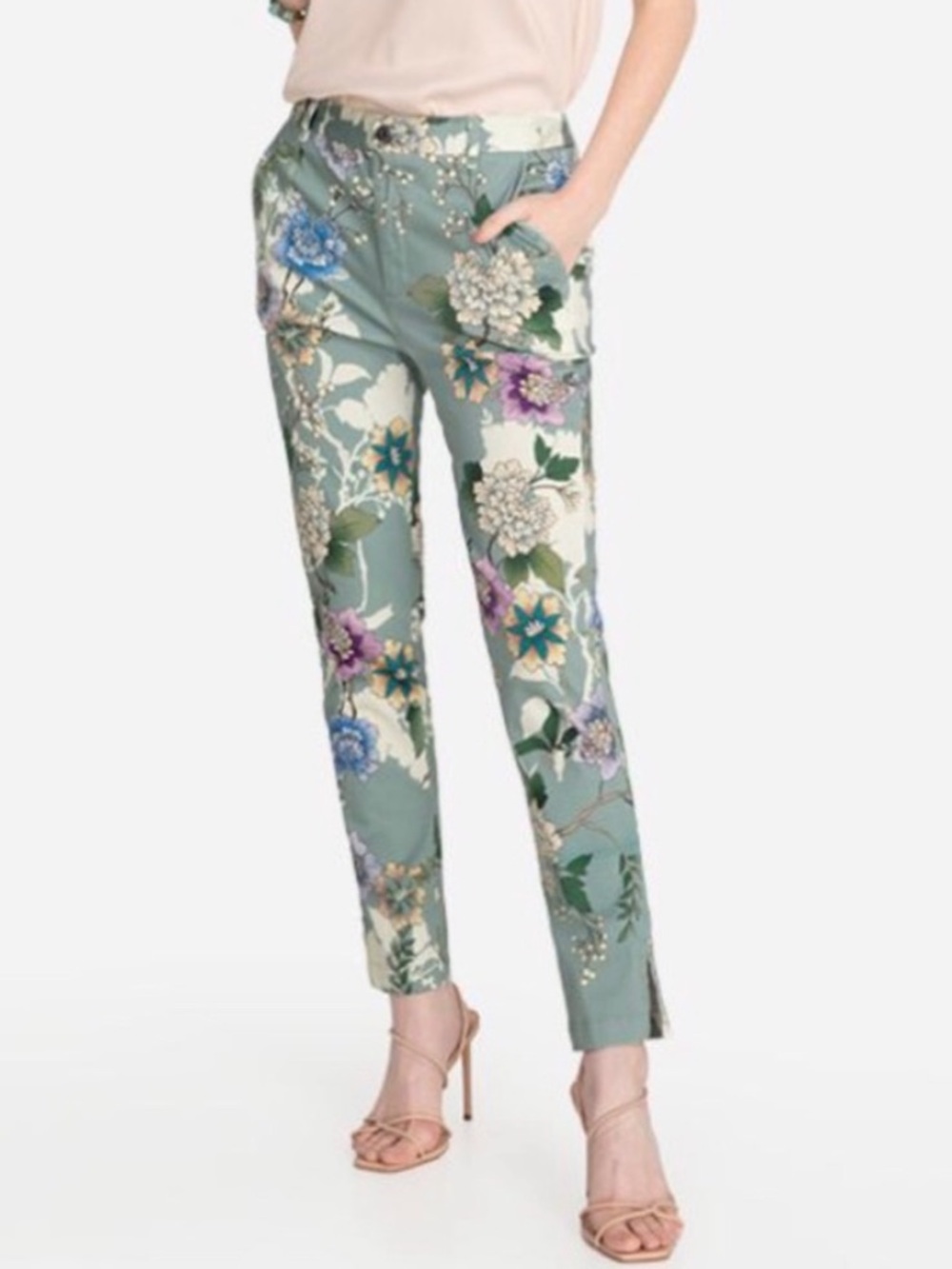 Johnny Was Swingline Twill Floral Boho Pants Slim Straight Size 8